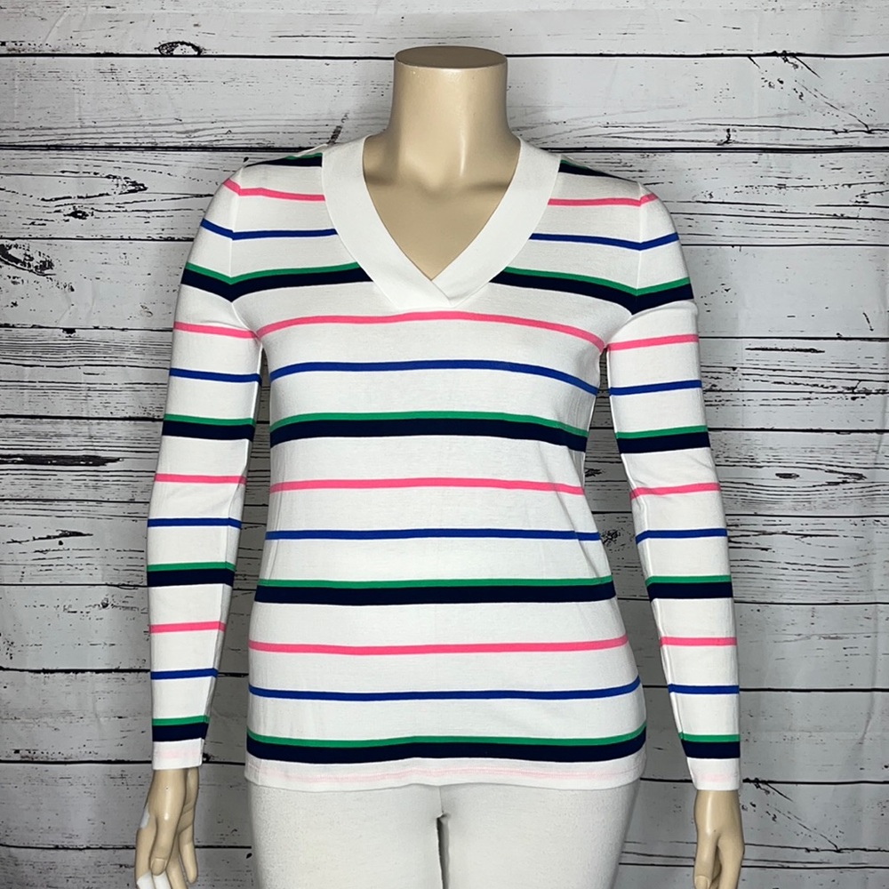Gap NWT Size XL White Stripe V-Neck Long Sleeve Favorite Knit Top Shirt